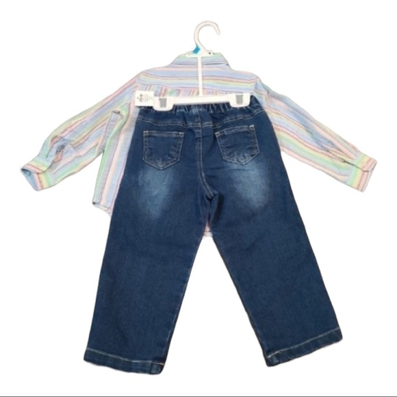 LITTLE Me Jeans and Striped Button Down Shirt Size 18 months - Picture 2 of 2